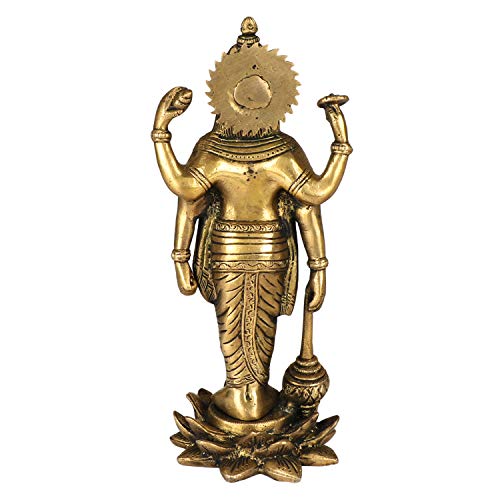 Kartique Brass Astadhatu Lord Bhagwan Vishnu Narayann Idol Holding Club Gada on Lotus Statue for Home Decor Mandir Temple Puja Gift Vastu Dosh - Image 5