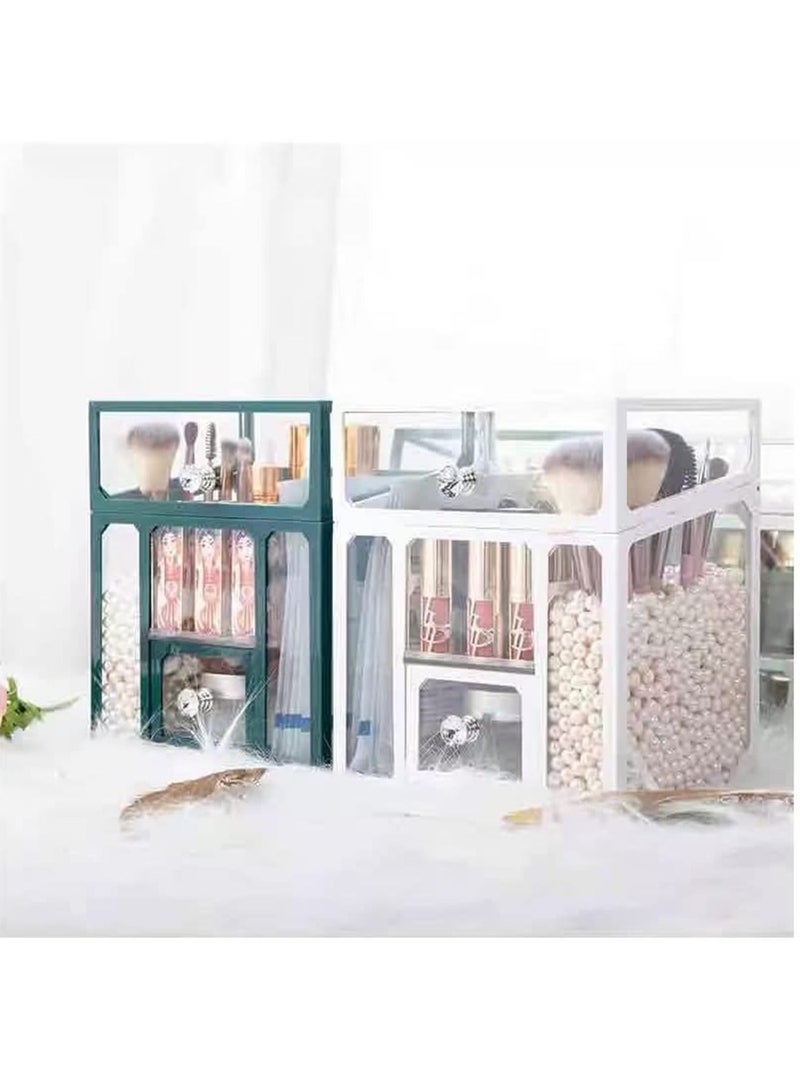 LIMOS Makeup Organizer Box Brush Holder Glass Storage Cosmetic for Jewelry Decoration (Green) - Image 4