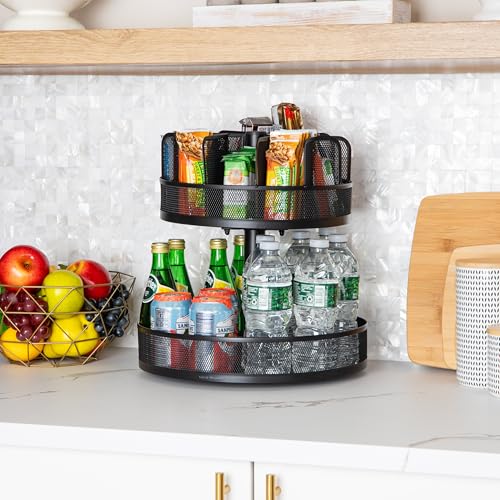 Mind Reader 2-Tier Snack Carousel, Countertop Organizer, Snack Tray, Breakroom, Kitchen, Black - Image 2