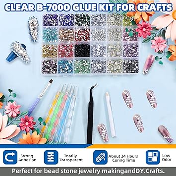 Glarks Rhinestone Gems Kit 7300Pcs 18 Colors Rhinestones with Gems Adhesive Flat Back Gems Crystal Rhinestones with 12pcs Dotting Tools for Craft Jewelry and Nail Art - Image 3