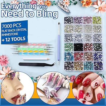 Glarks Rhinestone Gems Kit 7300Pcs 18 Colors Rhinestones with Gems Adhesive Flat Back Gems Crystal Rhinestones with 12pcs Dotting Tools for Craft Jewelry and Nail Art - Image 4
