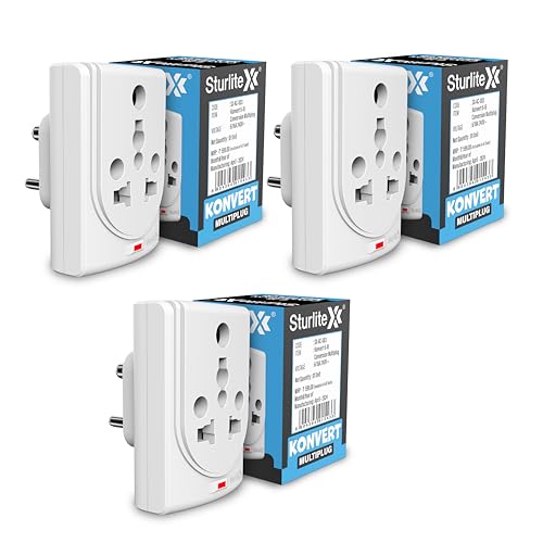 Sturlite Konvert Multiplug| 6-16 Amp| 2-Pin & 3-Pin Socket| Universal AC Travel Adapter| Premium Polycarbonate Body Socket| Compact Converter Plug for Travel, Home & Office Use - Pack of 3 - Image 1