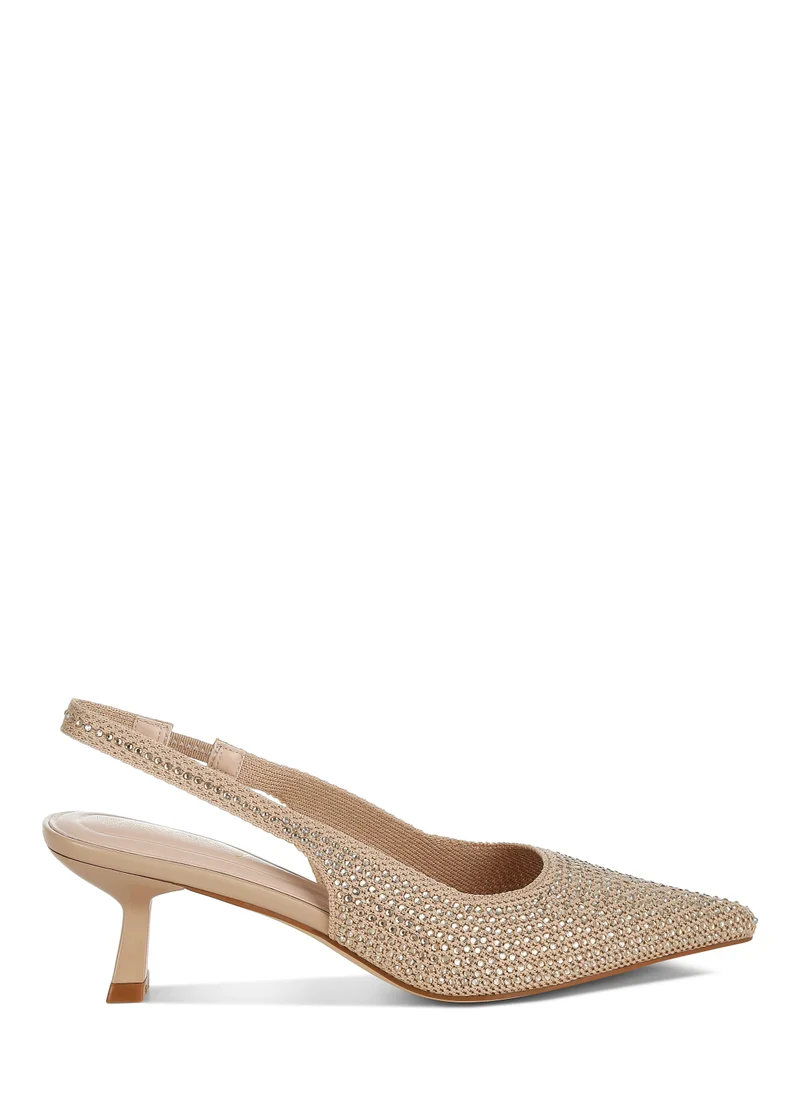 London Rag Flyknit Rhinestone Slingback Sandals in Beige