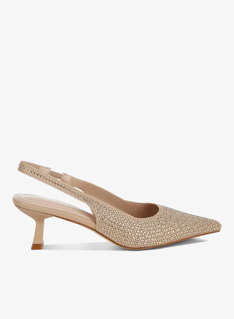 Flyknit Rhinestone Slingback Sandals in Beige