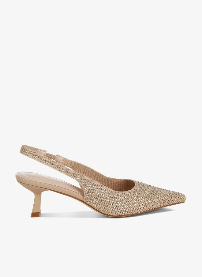 Flyknit Rhinestone Slingback Sandals in Beige