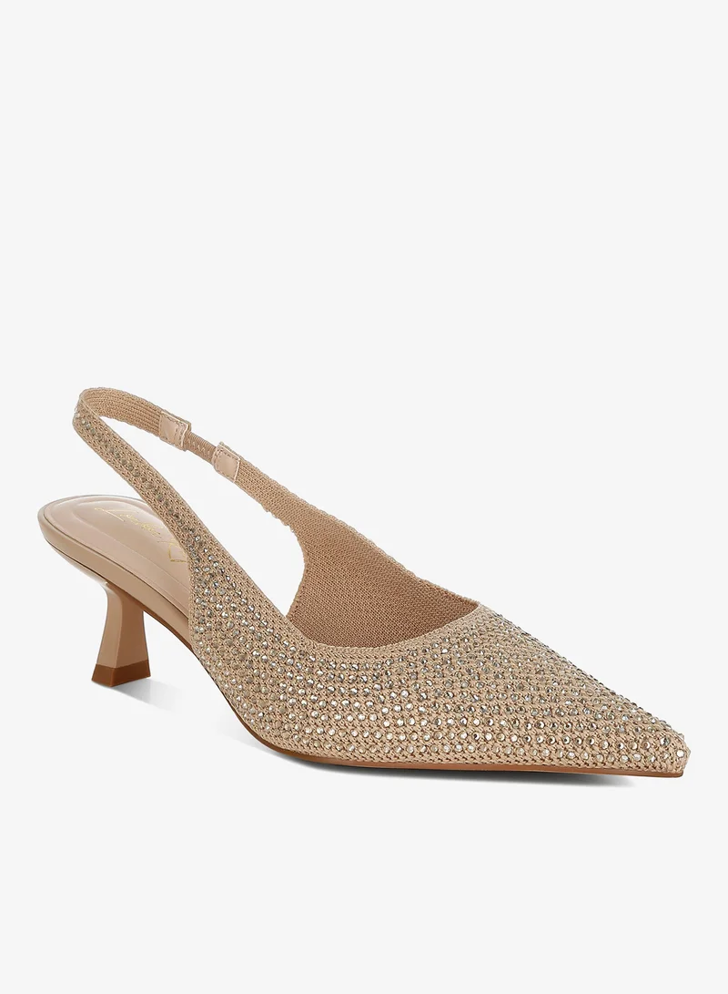 London Rag beige Flyknit Rhinestone Slingback Sandals in Beige for Women | Best Price UAE