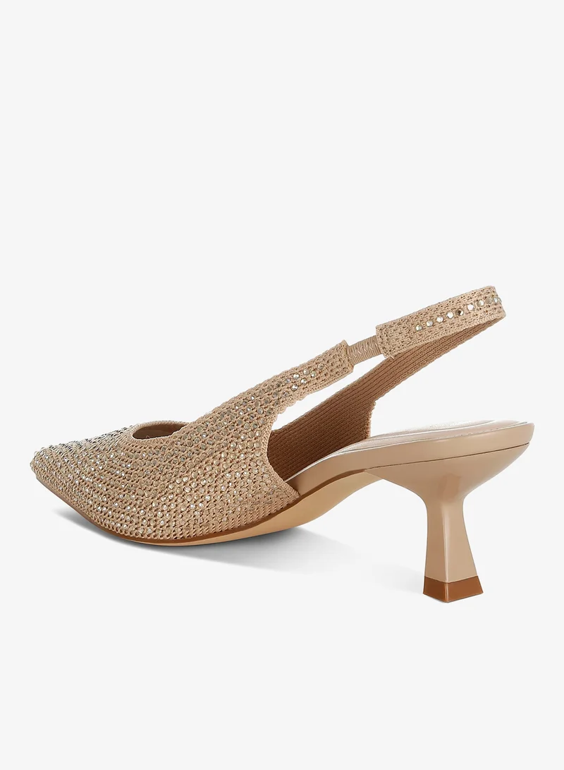 London Rag beige Flyknit Rhinestone Slingback Sandals in Beige for Women | Best Price UAE