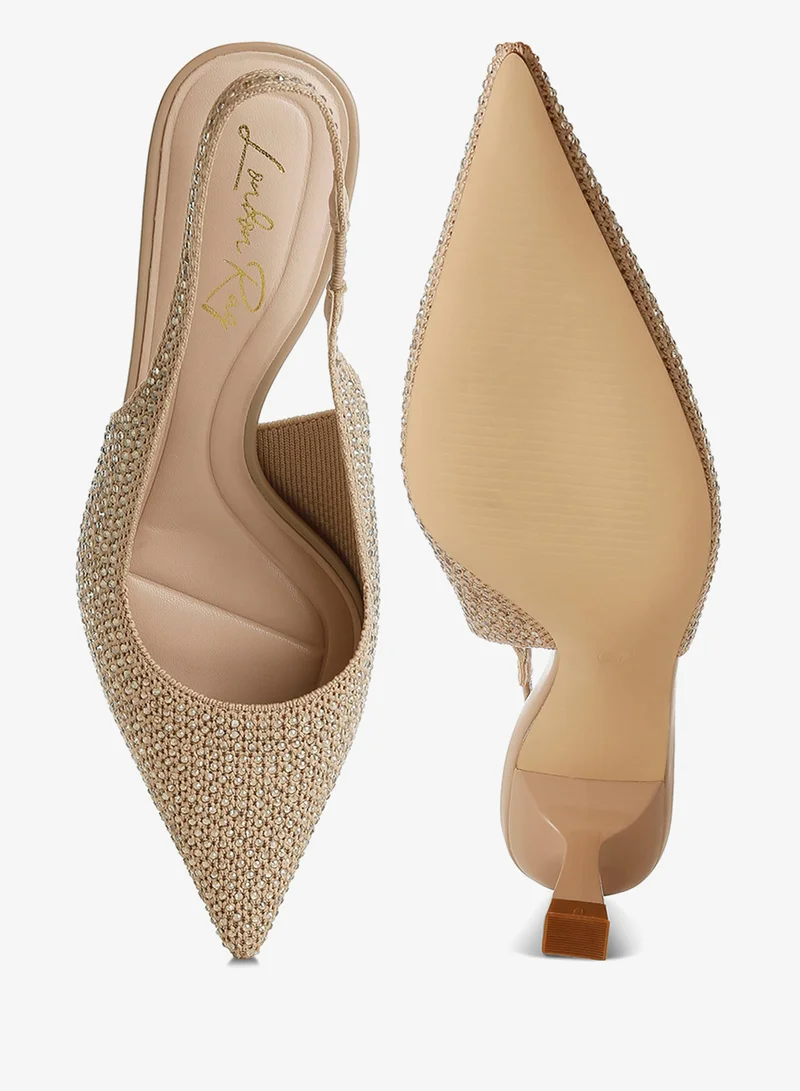 London Rag beige Flyknit Rhinestone Slingback Sandals in Beige for Women | Best Price UAE