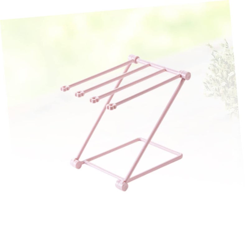 Light Pink Foldable Towel Hanging Rack Lightweight Plastic Organizer for Kitchen Bathroom Storage - Image 5
