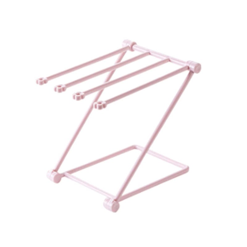 Light Pink Foldable Towel Hanging Rack Lightweight Plastic Organizer for Kitchen Bathroom Storage - Image 2