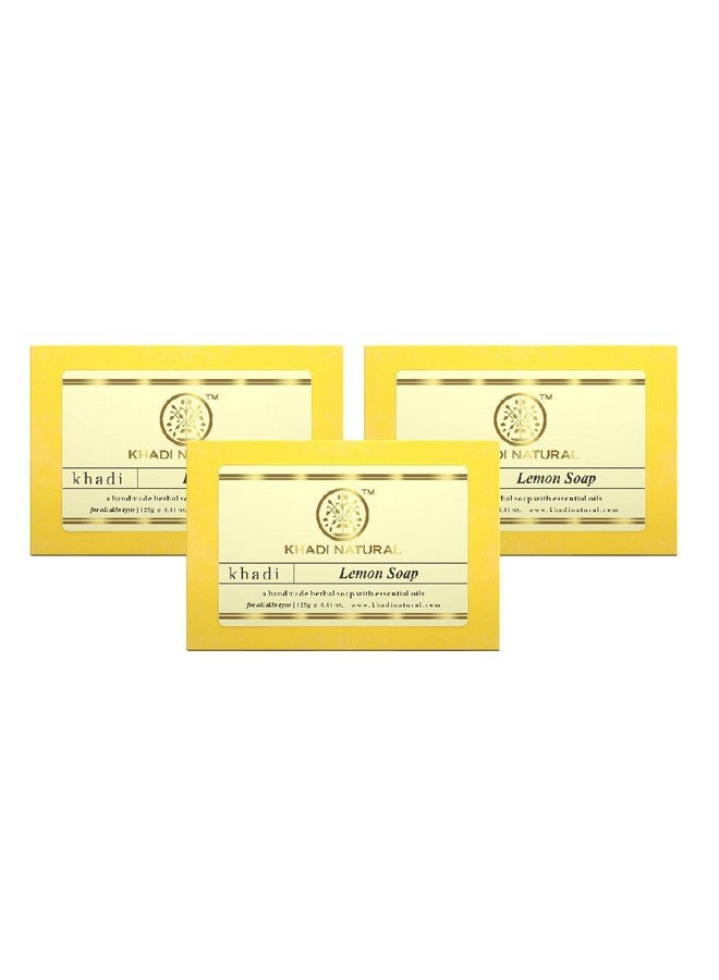 Khadi Natural Lemon Soap| Moisturizes & Revitalizes Skin|Gently Exfoliating| Suitable For All Skin Types| Pack Of 3 (125Gm*3) (375Gm) - Image 1
