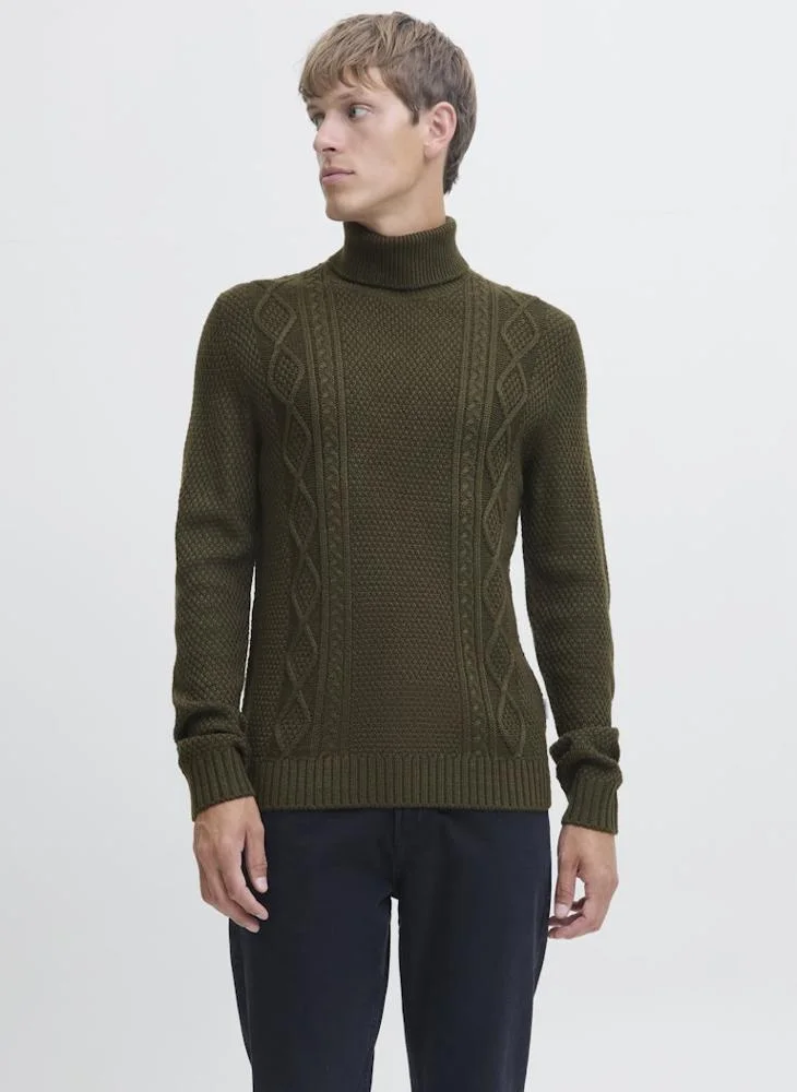 Knit Roll Neck Half Zip Sweater
