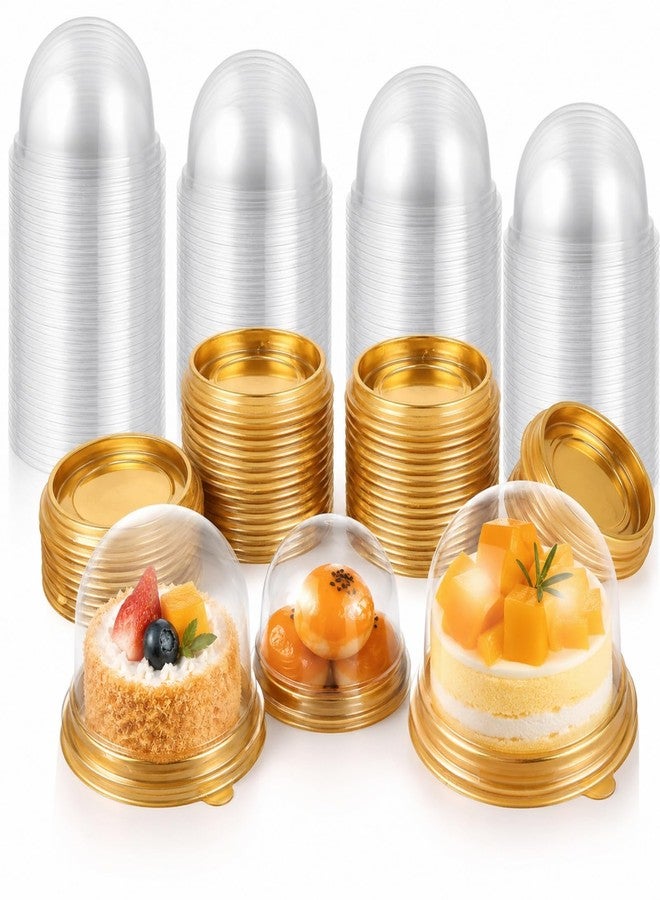 RHBLME Gold Mini Dessert Containers, 300 Pack Clear Plastic Mini Cake Boxes with Dome Lids, 3" x 2" Size, Cupcake, Cheesecake, Cookie Containers - Image 1