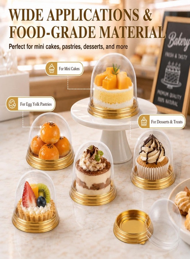 RHBLME Gold Mini Dessert Containers, 300 Pack Clear Plastic Mini Cake Boxes with Dome Lids, 3" x 2" Size, Cupcake, Cheesecake, Cookie Containers - Image 5