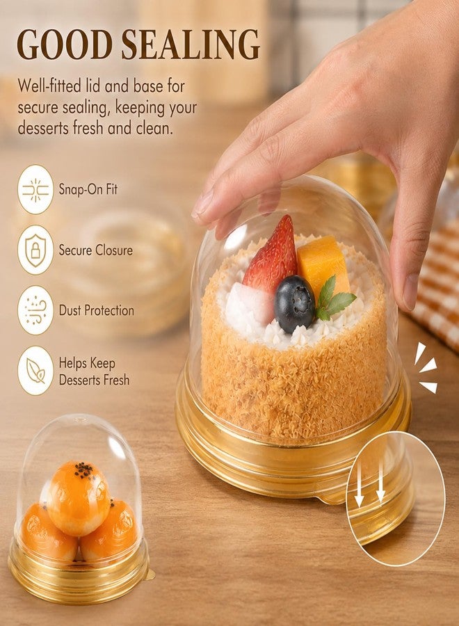 RHBLME Gold Mini Dessert Containers, 300 Pack Clear Plastic Mini Cake Boxes with Dome Lids, 3" x 2" Size, Cupcake, Cheesecake, Cookie Containers - Image 4