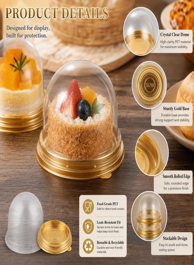 RHBLME Gold Mini Dessert Containers, 300 Pack Clear Plastic Mini Cake Boxes with Dome Lids, 3" x 2" Size, Cupcake, Cheesecake, Cookie Containers - Image 3