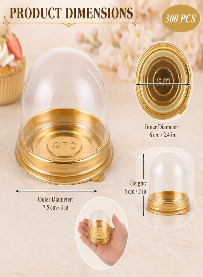 RHBLME Gold Mini Dessert Containers, 300 Pack Clear Plastic Mini Cake Boxes with Dome Lids, 3" x 2" Size, Cupcake, Cheesecake, Cookie Containers - Image 2