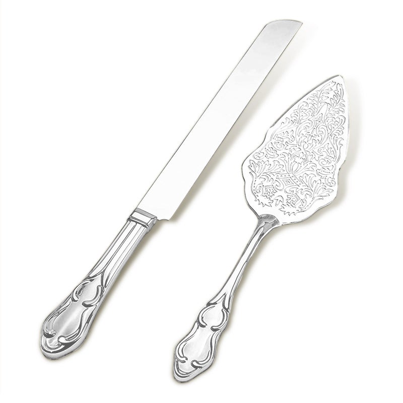 Strova Silver Wedding Cake Serving Set - Elegant Cake Cutting Knife and Server for Event Use - Image 1