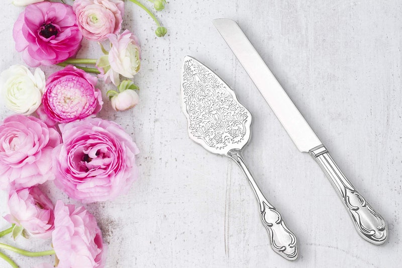 Strova Silver Wedding Cake Serving Set - Elegant Cake Cutting Knife and Server for Event Use - Image 2