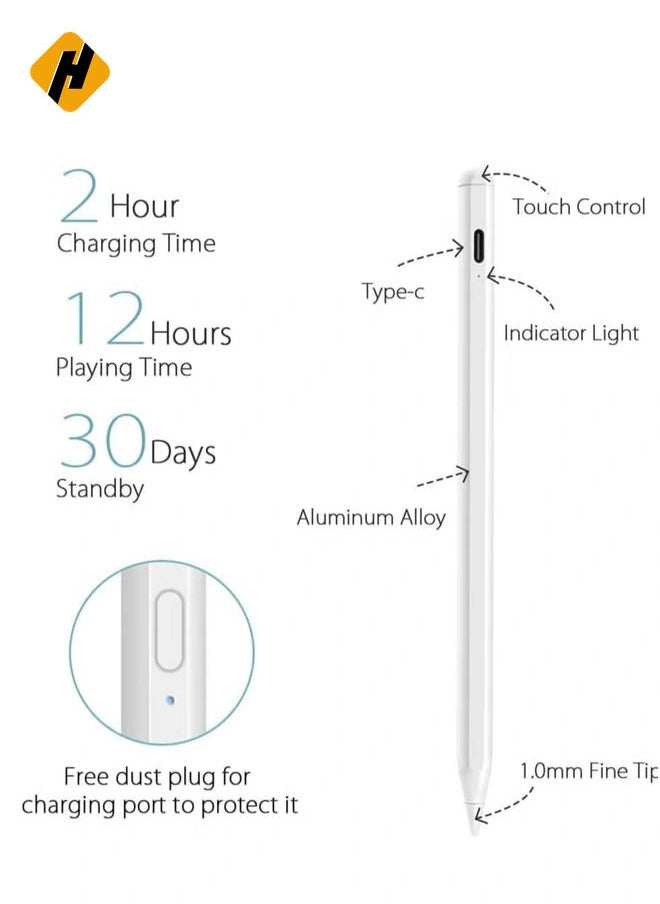 Stylus Pen for Apple iPad, Pencil Styluses Compatible with iPad 2/3/4/5/6/7/8/9/10 Generation Pro 9.7/10.5/11/12.9 Air 1/2/3/4/5 Mini 1/2/3/4/5/6 Alternative Drawing Smart Stylist for Touch Screens