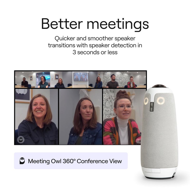 Owl Labs كاميرا مؤتمرات Owl Labs Meeting Owl 3 - 360° 1080p HD، تتبع المتحدث المدعوم بالذكاء الاصطناعي، التقاط صوت حتى 18 قدم - معتمد من Microsoft Teams - يعمل مع Zoom و Google Meet - إعداد توصيل وتشغيل - Image 4