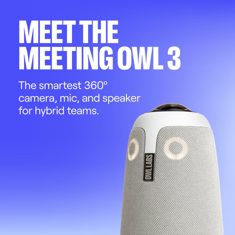 Owl Labs كاميرا مؤتمرات Owl Labs Meeting Owl 3 - 360° 1080p HD، تتبع المتحدث المدعوم بالذكاء الاصطناعي، التقاط صوت حتى 18 قدم - معتمد من Microsoft Teams - يعمل مع Zoom و Google Meet - إعداد توصيل وتشغيل - Image 2