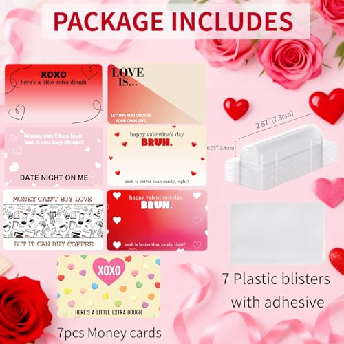 Jxueych 7 Pcs Valentine’s Day Money Holder Cards – Fun & Functional Gift Solution with Clear Blister Shell for Cash & Gift Cards - Image 2