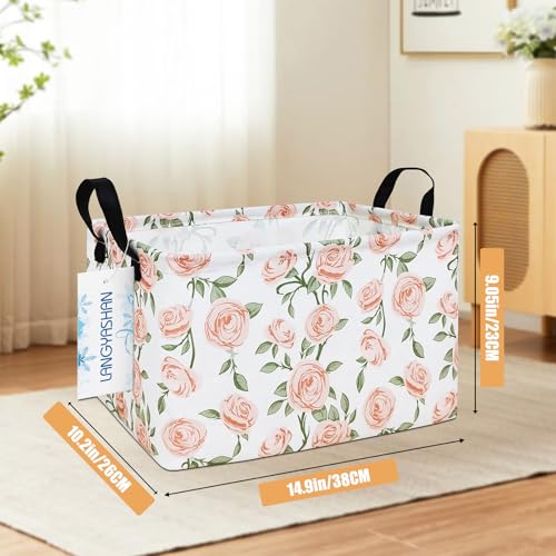 LANGYASHAN Rectangular Storage Bin Collapse Canvas Fabric Cartoon Storage Basket with Handles for Organizing Home Kitchen Boys and Girls Toys Office Closet Shelf Baskets Rec Champagne Rose - Image 3