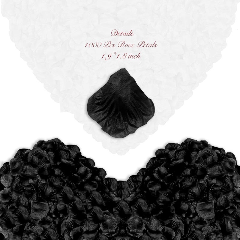 enttgo 1000 Pieces Artificial Silk Rose Petals Flower Decoration Wedding Party (Black) - Image 2