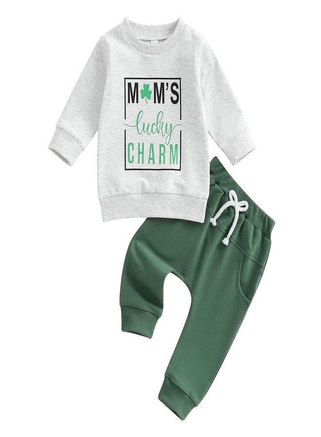 Karuedoo Toddler Baby Boy St Patricks Day Outfit Mom's Lucky Charm Long Sleeve Sweatshirt and Pants Set 2Pcs Spring Clothes (Gray, 2-3T) - Image 1