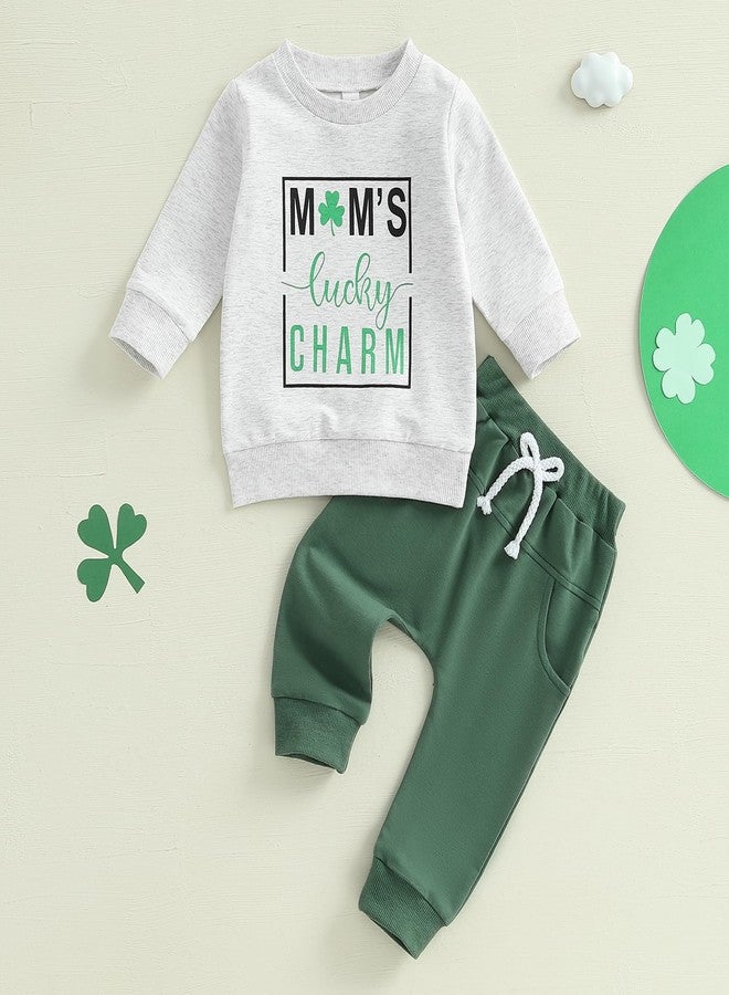 Karuedoo Toddler Baby Boy St Patricks Day Outfit Mom's Lucky Charm Long Sleeve Sweatshirt and Pants Set 2Pcs Spring Clothes (Gray, 2-3T) - Image 2