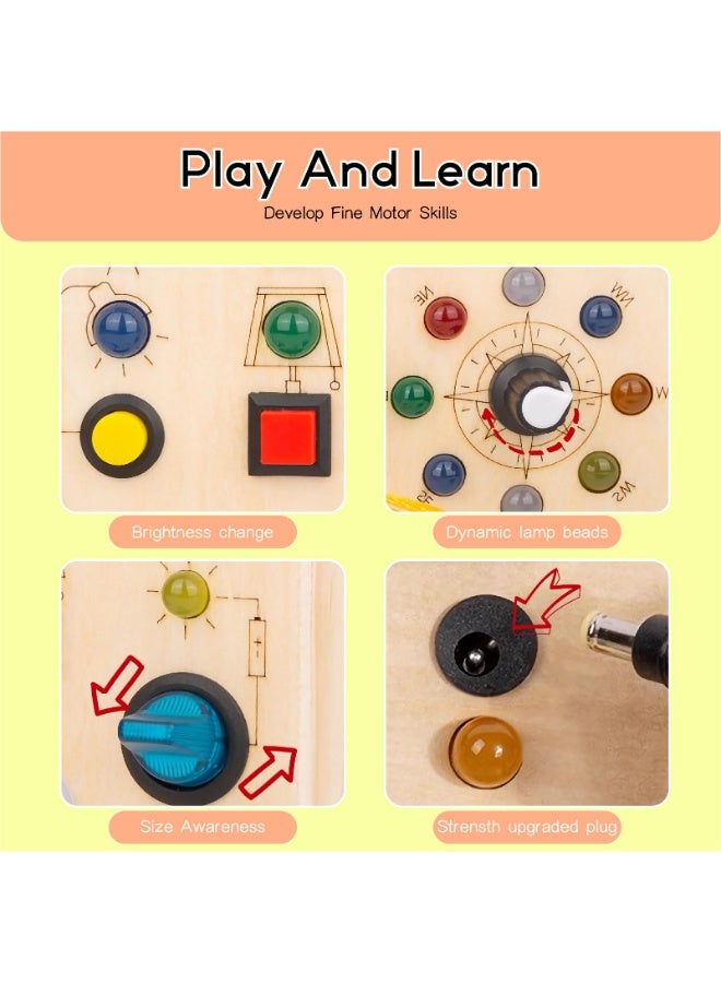 دايتويز لوحة مونتيسوري المزدحمة مع ملصقات جذابة للأطفال الصغار - لوحة أنشطة للأطفال بعمر سنة واحدة مزودة بـ 10 مفاتيح و17 مصباح LED | ألعاب حسية للتوحد والنمو المبكر | ألعاب خشبية للأولاد والبنات من عمر سنتين إلى ثلاث سنوات. - Image 5