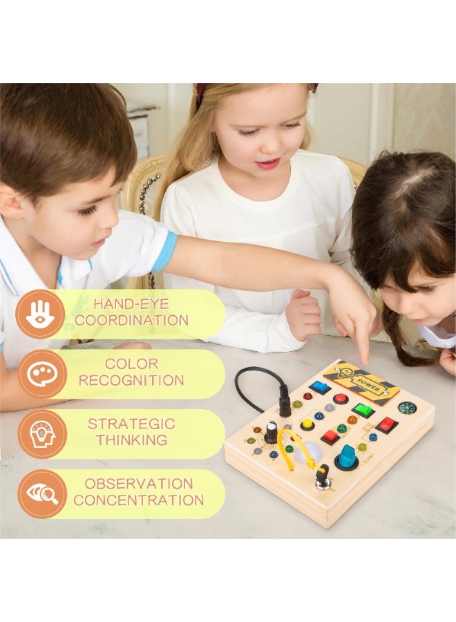 دايتويز لوحة مونتيسوري المزدحمة مع ملصقات جذابة للأطفال الصغار - لوحة أنشطة للأطفال بعمر سنة واحدة مزودة بـ 10 مفاتيح و17 مصباح LED | ألعاب حسية للتوحد والنمو المبكر | ألعاب خشبية للأولاد والبنات من عمر سنتين إلى ثلاث سنوات. - Image 2