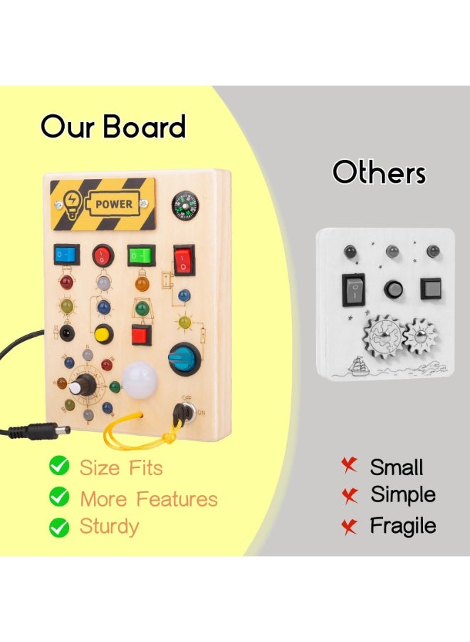 دايتويز لوحة مونتيسوري المزدحمة مع ملصقات جذابة للأطفال الصغار - لوحة أنشطة للأطفال بعمر سنة واحدة مزودة بـ 10 مفاتيح و17 مصباح LED | ألعاب حسية للتوحد والنمو المبكر | ألعاب خشبية للأولاد والبنات من عمر سنتين إلى ثلاث سنوات. - Image 3