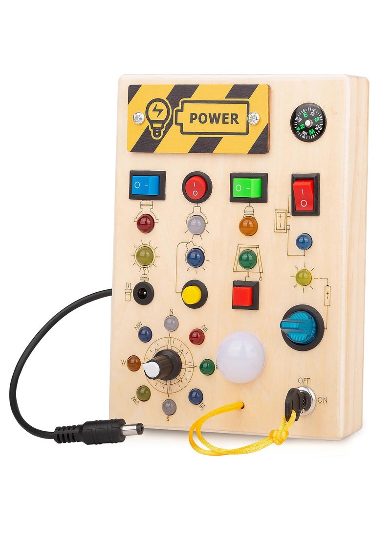 دايتويز لوحة مونتيسوري المزدحمة مع ملصقات جذابة للأطفال الصغار - لوحة أنشطة للأطفال بعمر سنة واحدة مزودة بـ 10 مفاتيح و17 مصباح LED | ألعاب حسية للتوحد والنمو المبكر | ألعاب خشبية للأولاد والبنات من عمر سنتين إلى ثلاث سنوات. - Image 1