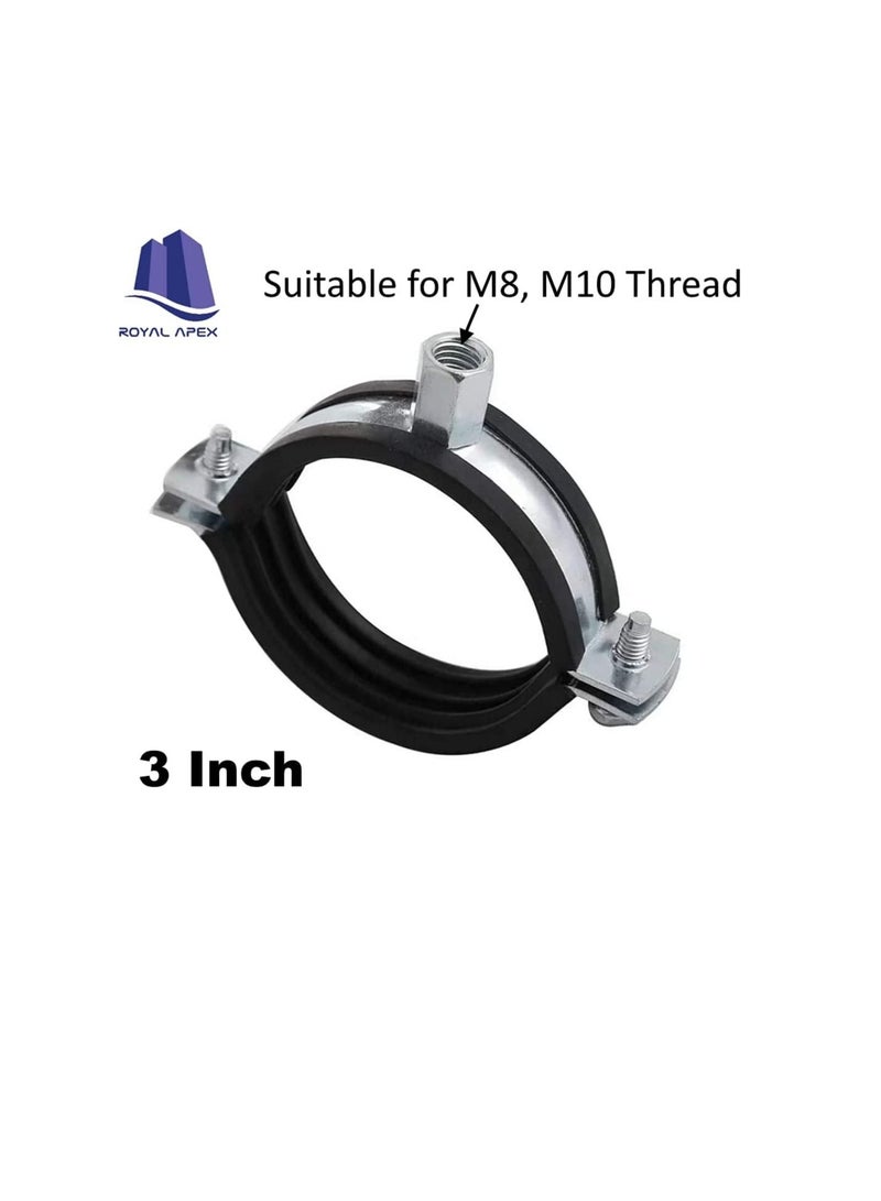 Heavy Duty Adjustable Two-screw Pipe Galvanized Iron (GI) Clamp with Rubber Lined or Unlined for Wall Ceiling Mount Pipe Supports, Split Ring Hanger (3 Inch, Pack of 10)  - Image 1