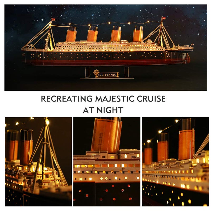 CubicFun Titanic 3D LED Puzzles for Adults 88 CM 266 Pieces,Titanic Toys for Teens, Home Decor Birthday Gifts Adults Valentines Day Gifts - Image 3