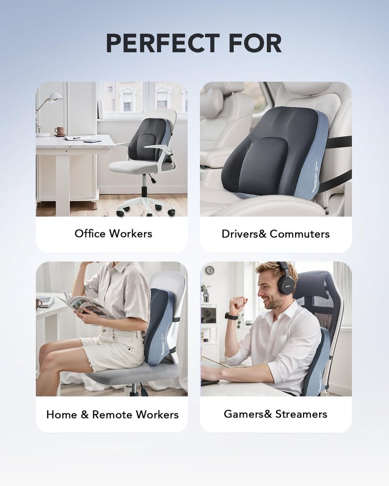 HUANUO Lumbar Support Pillow for Office Chair, Car Back Support Pillow, Memory Foam Back Cushion with Double Adjustable Straps, Ergonomic Posture Corrector for Sitting Comfort - Image 4