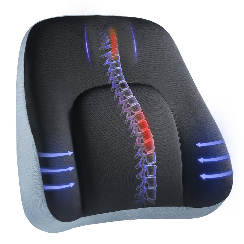HUANUO Lumbar Support Pillow for Office Chair, Car Back Support Pillow, Memory Foam Back Cushion with Double Adjustable Straps, Ergonomic Posture Corrector for Sitting Comfort - Image 1