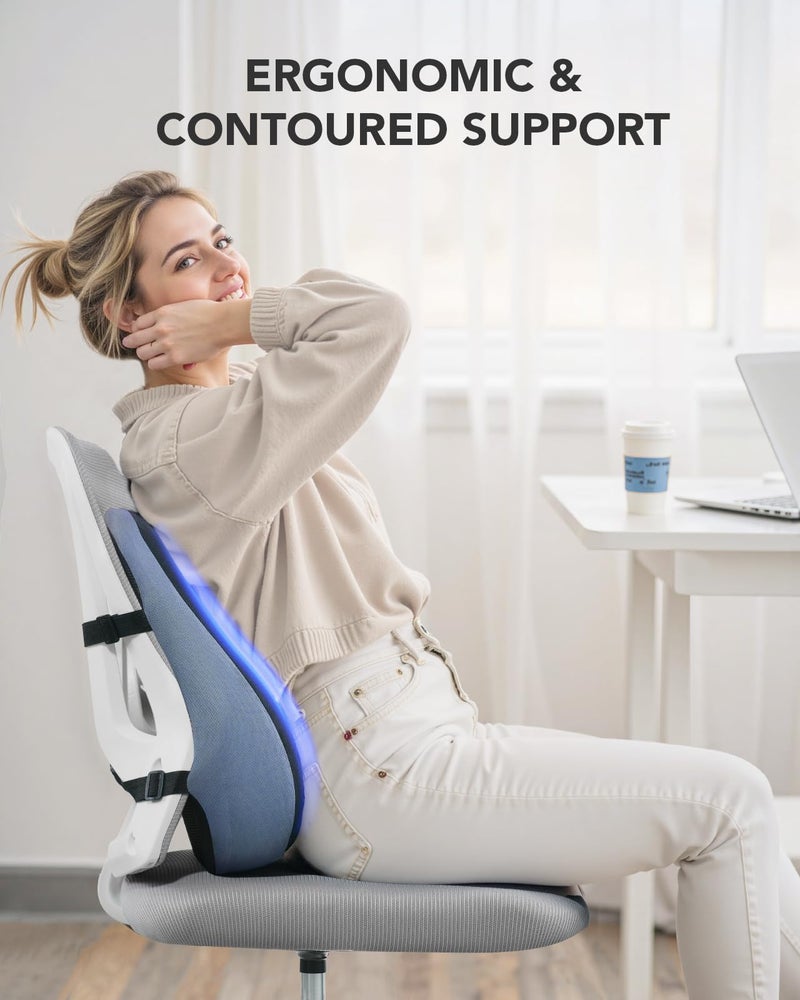 HUANUO Lumbar Support Pillow for Office Chair, Car Back Support Pillow, Memory Foam Back Cushion with Double Adjustable Straps, Ergonomic Posture Corrector for Sitting Comfort - Image 2