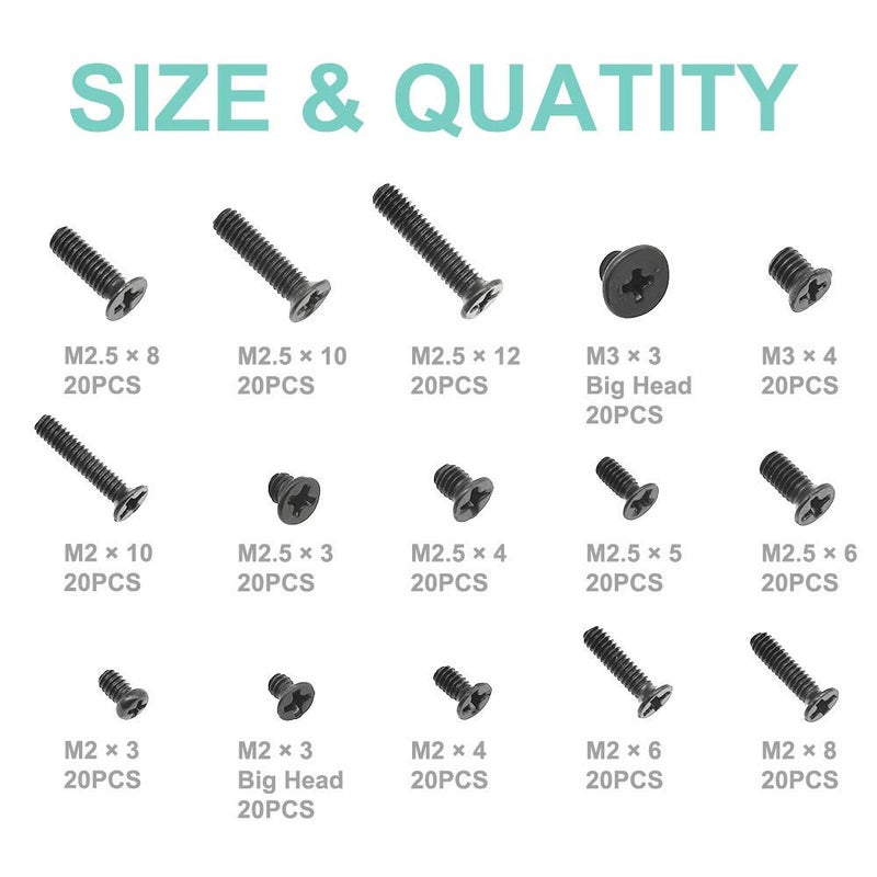 Laprite 300 PCs Laptop Notebook Computer Replacement Screws Kit for Lenovo, Toshiba, Gateway, Samsung, HP, IBM, Dell, Sony, Acer, Asus, SSD Hard Disk SATA - Image 1