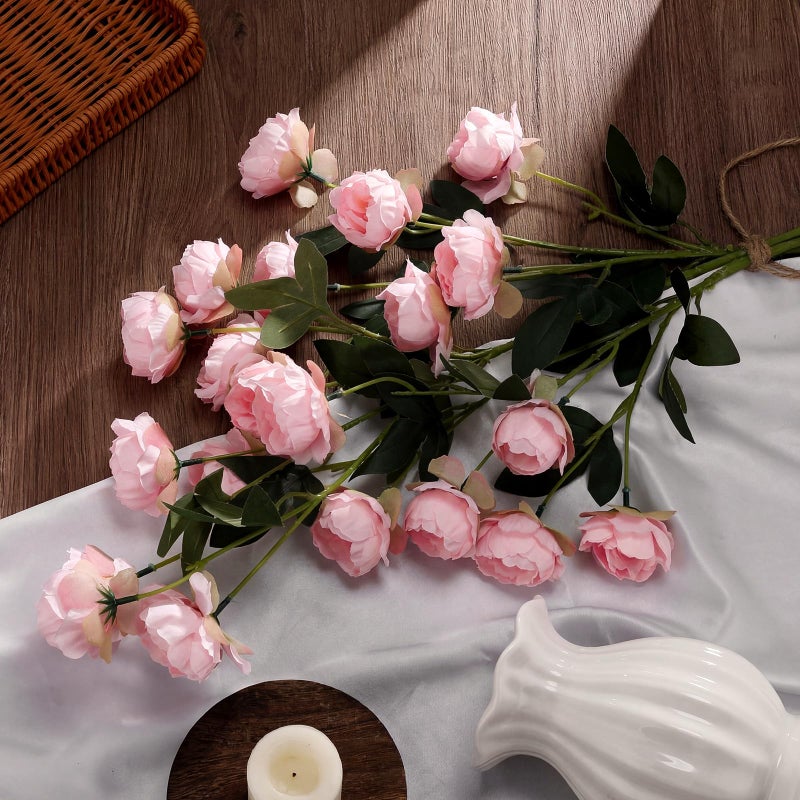 Craftsatin 6 Pack 32" Artificial Peonies Flowers for Vase(Vase Not Included)-6 Stems Faux Peony with 42 Silk Heads, Fake Long Stem Flowers for DIY Bouquets Wedding Centerpieces Home Decor(Light Pink) - Image 4