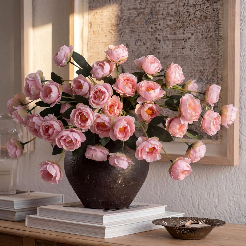 Craftsatin 6 Pack 32" Artificial Peonies Flowers for Vase(Vase Not Included)-6 Stems Faux Peony with 42 Silk Heads, Fake Long Stem Flowers for DIY Bouquets Wedding Centerpieces Home Decor(Light Pink) - Image 5