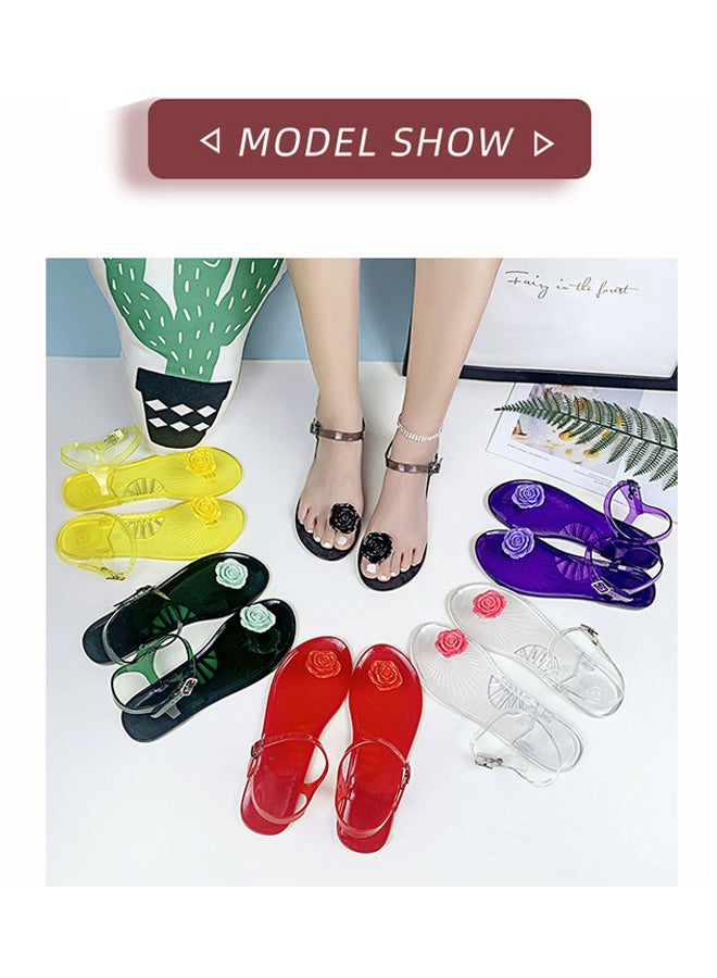 Women's Round Toe Jelly Sandals Soft PVC Non-Slip Sole Beach Shoes Camellia Summer Casual Slippers  - Image 4