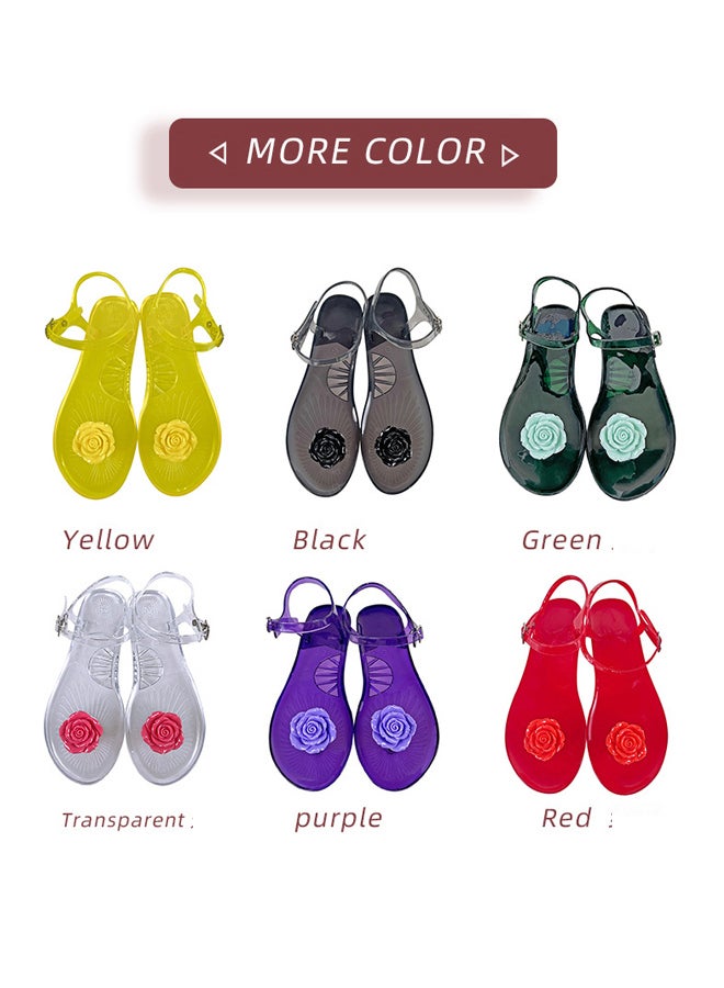 Women's Round Toe Jelly Sandals Soft PVC Non-Slip Sole Beach Shoes Camellia Summer Casual Slippers  - Image 5