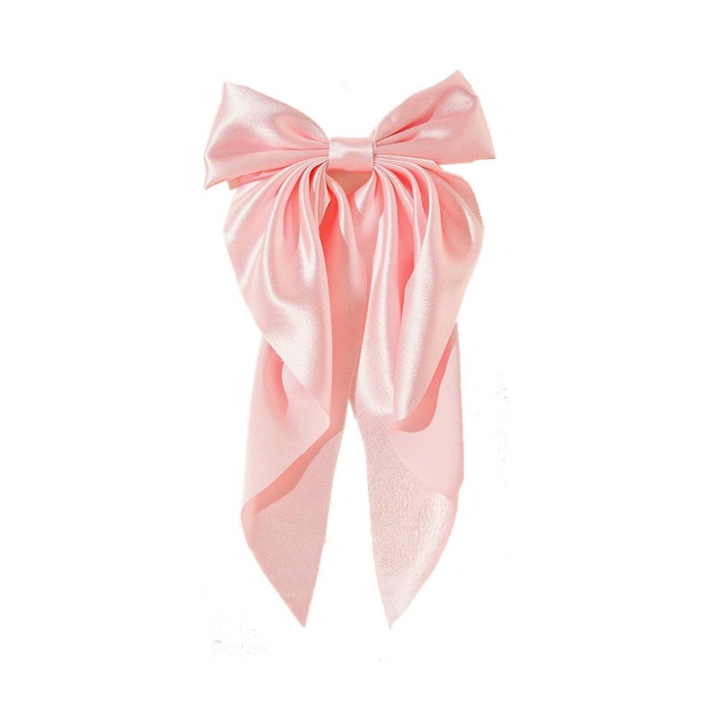 Super Big Bow Hair Clips French Style Soild Color Knotted Bowknot Spring Snap Barrettes Hair Clips with Long Ribbon for Women Girls Pink