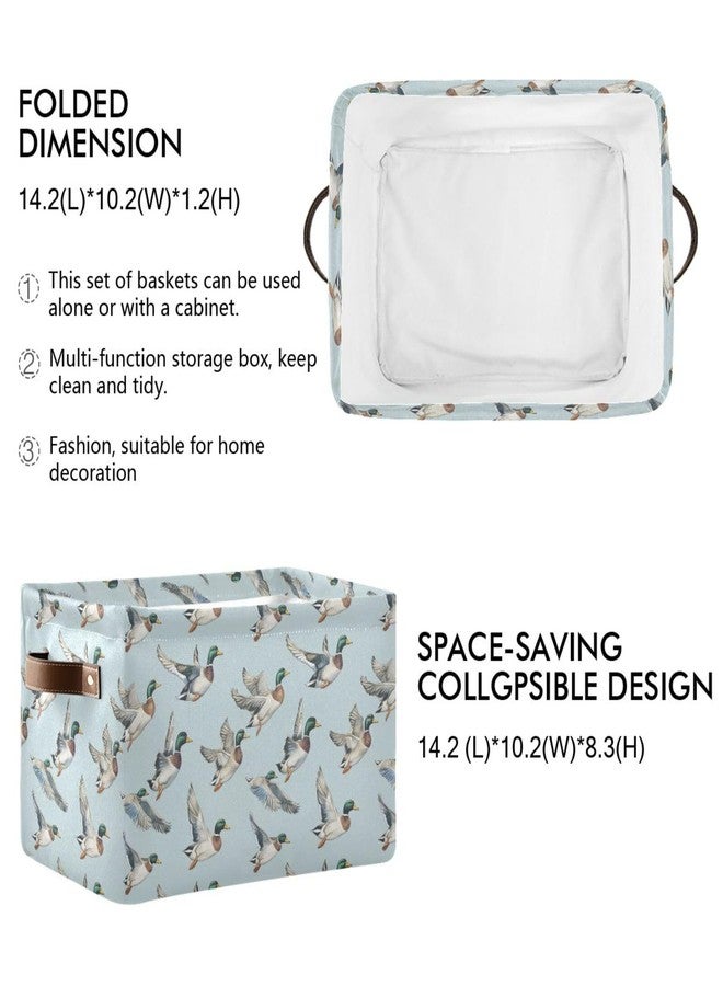 Wusikd Mallard Ducks Storage Basket Set of 1 Large Fabric Wild Birds Storage Basket Bins Box Cube with Handles Collapsible Closet Shelf Clothes Organizer Basket for Nursery Bedroom - Image 3