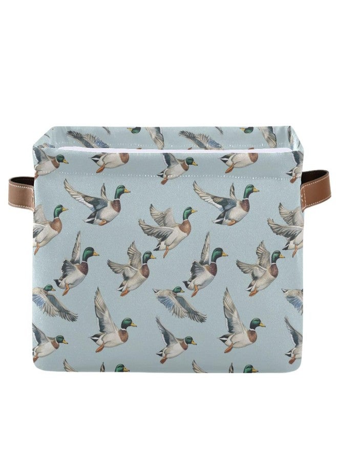 Wusikd Mallard Ducks Storage Basket Set of 1 Large Fabric Wild Birds Storage Basket Bins Box Cube with Handles Collapsible Closet Shelf Clothes Organizer Basket for Nursery Bedroom - Image 1
