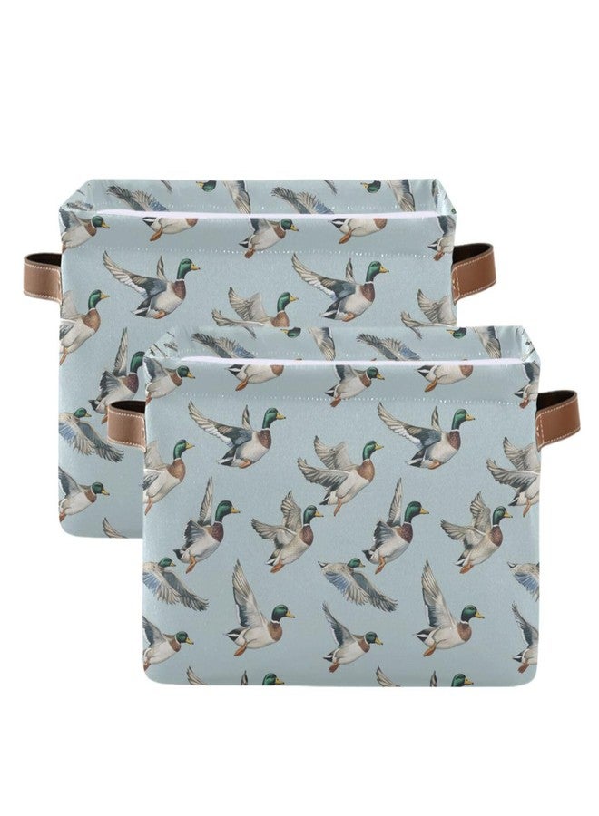 Wusikd Mallard Ducks Storage Basket Set of 1 Large Fabric Wild Birds Storage Basket Bins Box Cube with Handles Collapsible Closet Shelf Clothes Organizer Basket for Nursery Bedroom - Image 2