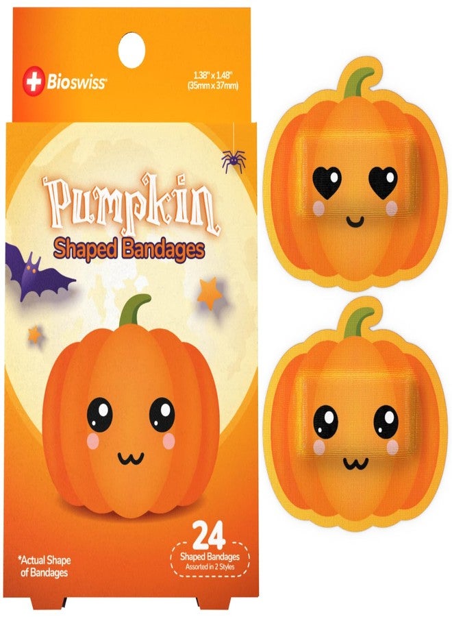 BioSwiss Bandages, Halloween Pumpkin Shaped Self Adhesive Bandage, Latex Free Sterile Wound Care, Fun First Aid Kit Supplies for Kids, 24 Count - Image 1